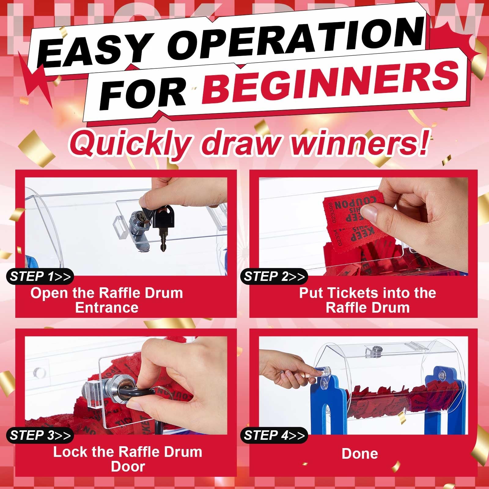 Acrylic Raffle Tickets Drum, 13 x 10.6 x 7 Inches Clear Raffle Tickets Box wi...