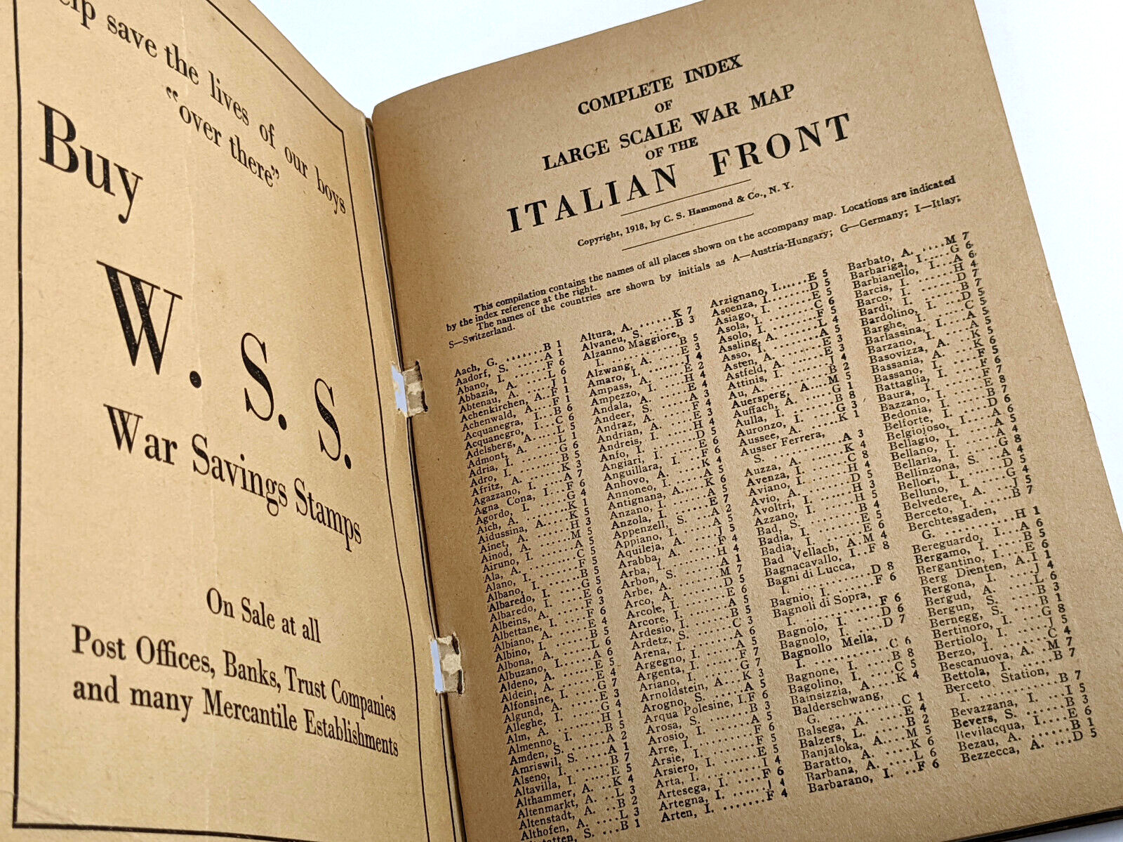 1918 Hammonds Large Scale War Map Western And Italian Front Cloth Version WWI