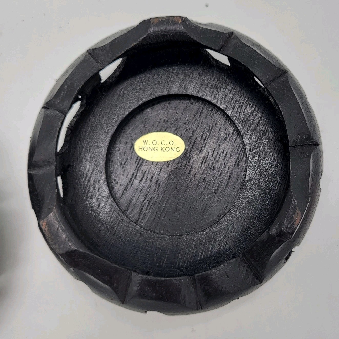 2 Vtg Chinese Carved Black Wood Bowl Pot Vase Display Stands Base Ornate WOCO