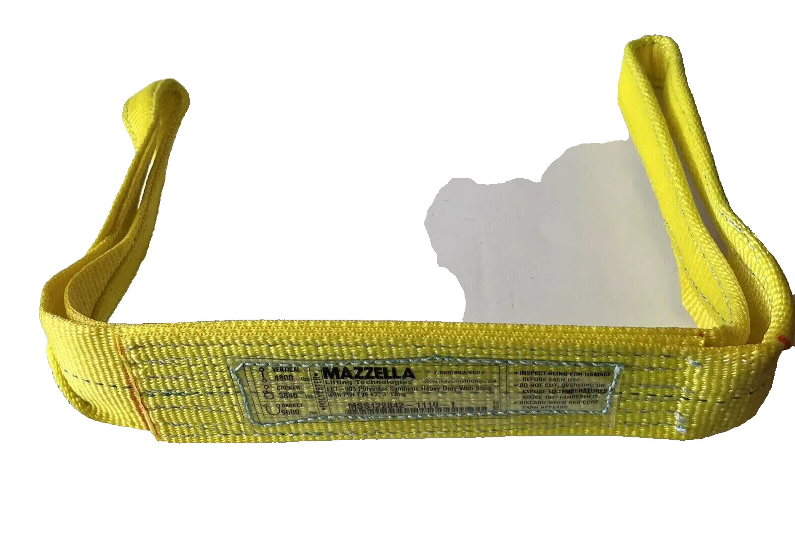 Mazzella EE1-903 x 3’ Polyester Synthetic Web Sling 3" Wide 3’ Long Flat Eye New