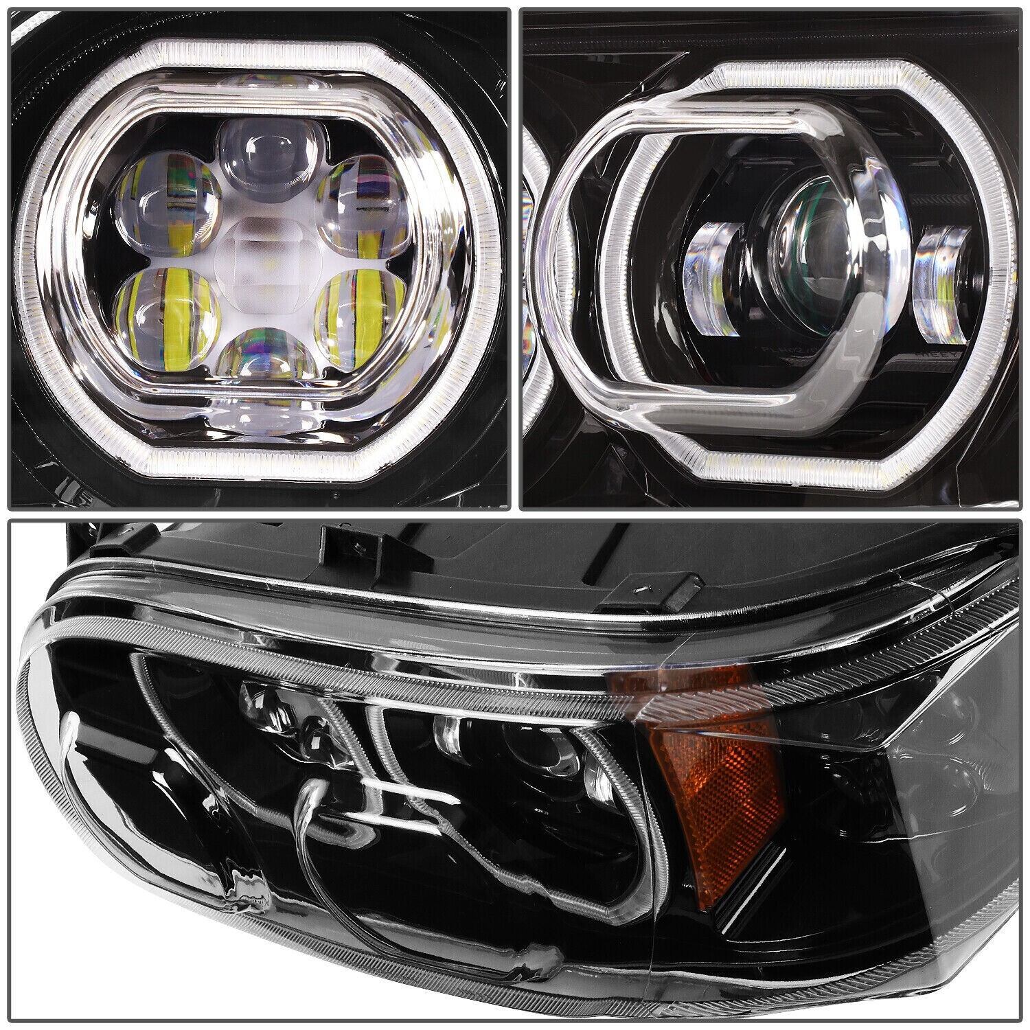 Peterbilt 389 Full LED Headlights W/ Halos DOT Approved Fits 2008+ Black Pair