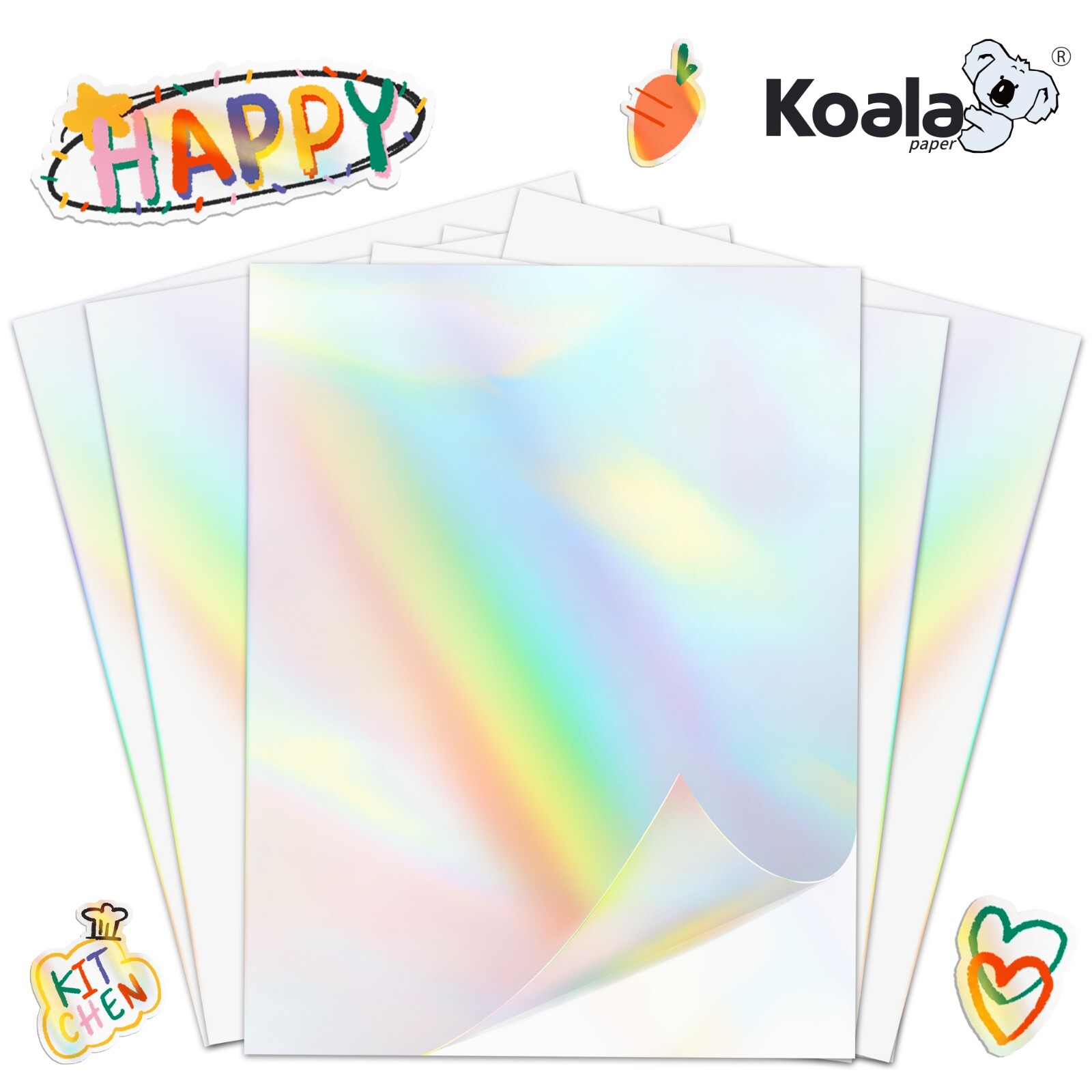 Koala Clear Rainbow Holographic Sticker Paper for Inkjet +Laser Printers 8.5x11