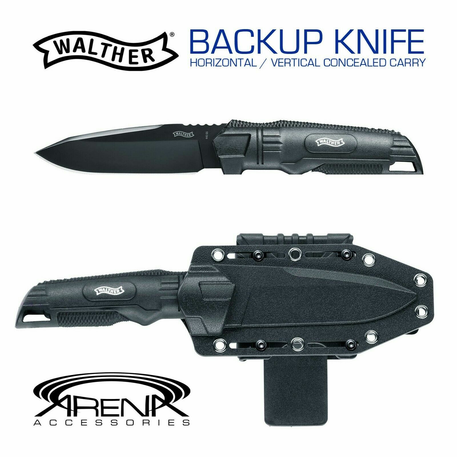Walther BackUp Knife Vertical Horizontal Conceal Carry Mount Sheath Fixed Blade