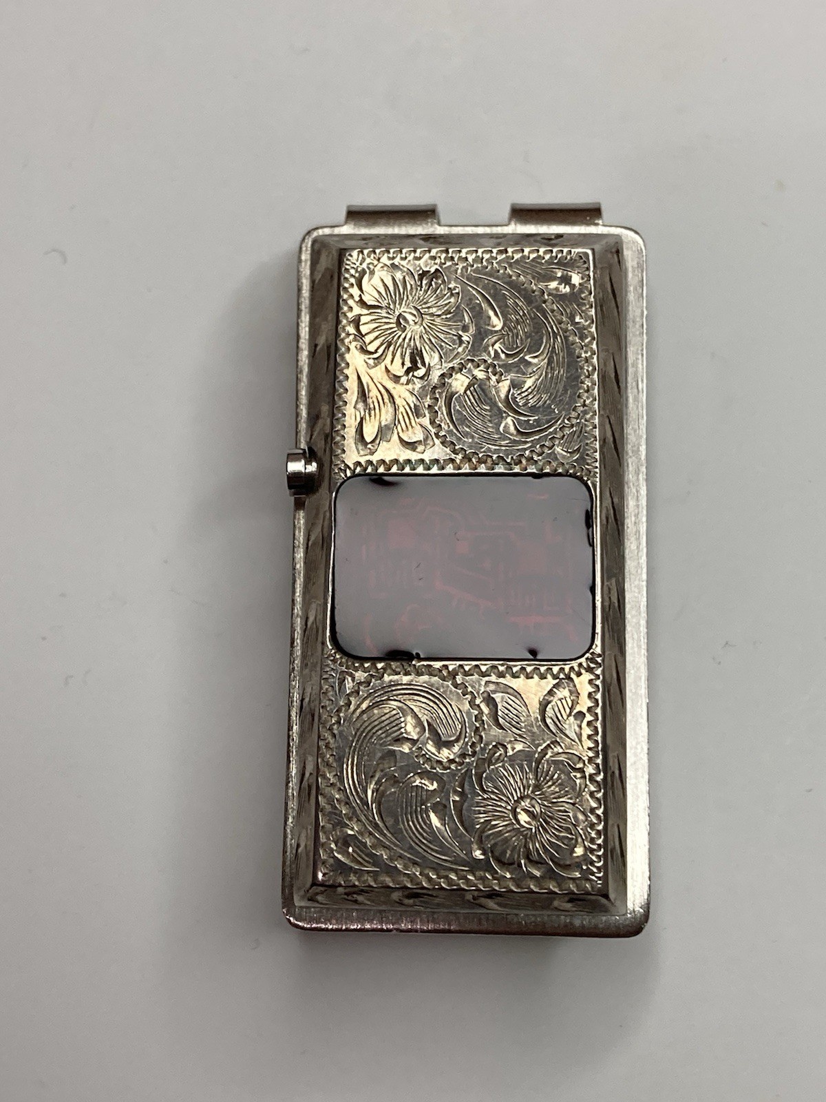 DIABLO~Sterling Silver Money Clip 2"x1”(40 grams) “GAMBOLEER”~USA Hand Engraved