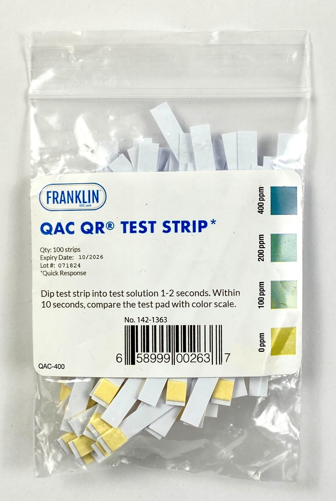 FMP Quaternary Ammonia Sanitizer Test Strip QAC QR Tape Set of 6