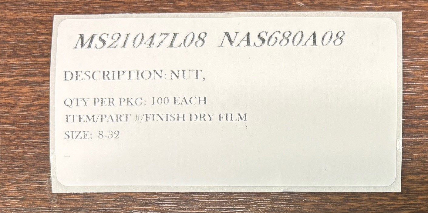 MS21047L08 NAS680A08 NUT 2 LUG STEEL DRY FILM SIZE 8-32 100/EA PACKAGE