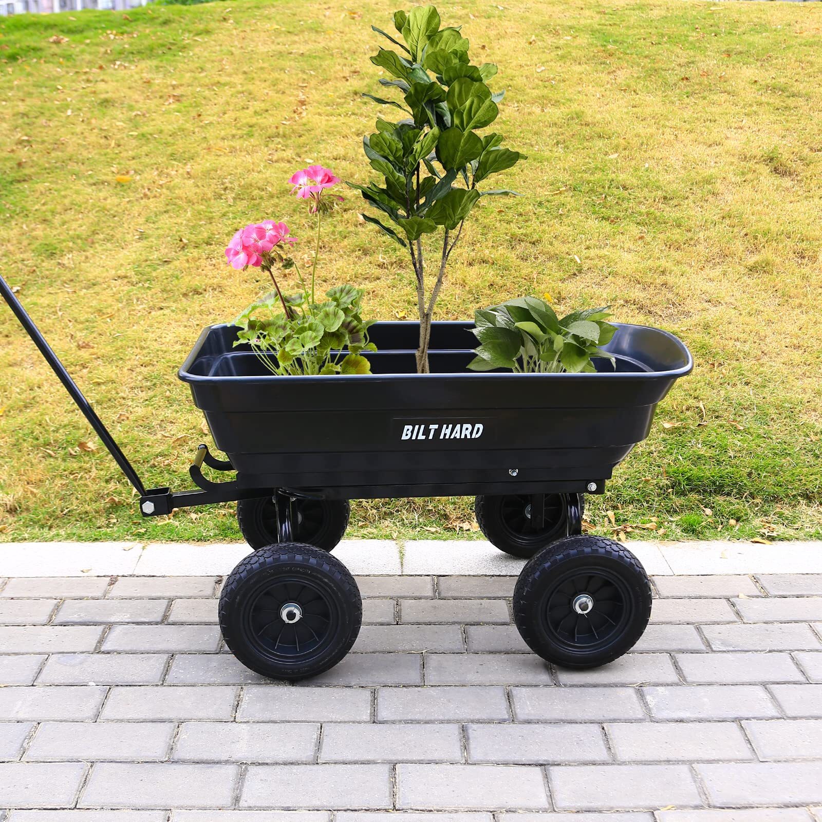 BILT HARD Poly Garden Cart Dump Wagon Cart 4 CU.FT 600 lbs 10" Tire Outdoor Yard