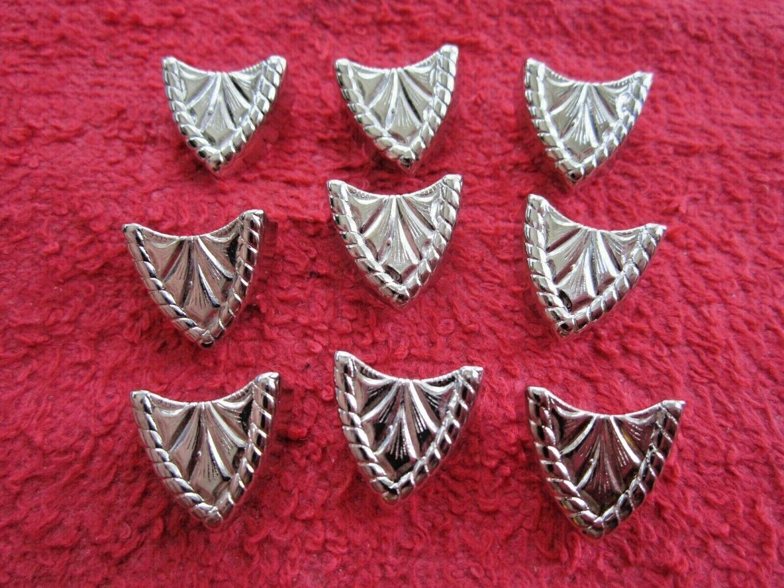 9 VINTAGE 5/8" EMBOSSED NICKEL LEATHER / CLOTH BELT / PET COLLAR TIPS, NOS, USA