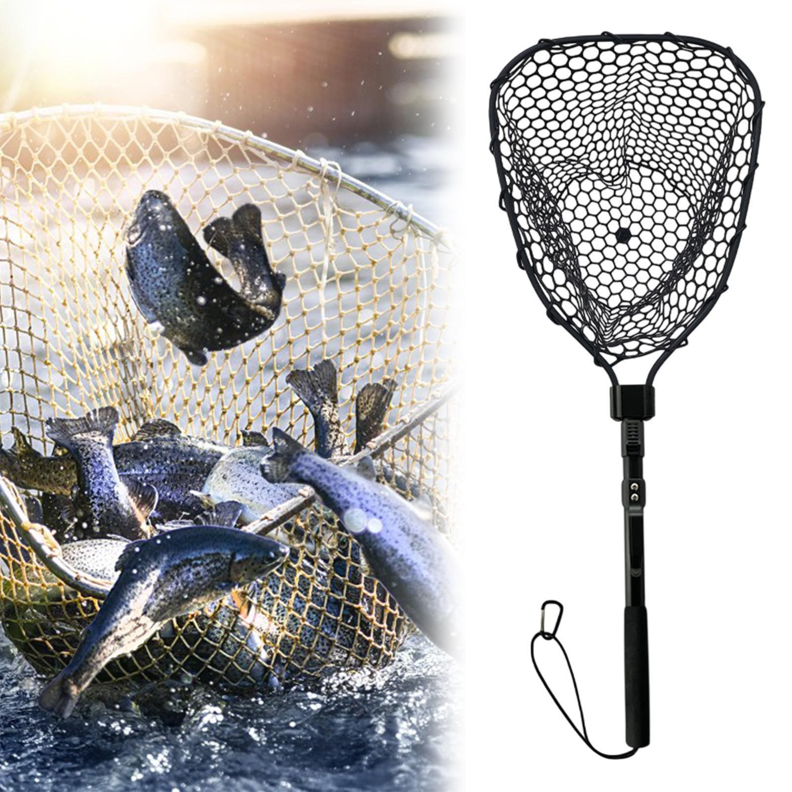 Folding Fly Fishing Landing Net Rubber Safe Catch Release Silicone Fish Nets