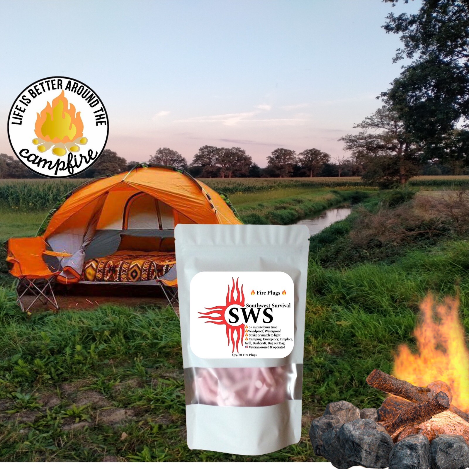 Fire Starters 50 Pack￼, Wind/Waterproof, Fire Starting Tinder, Veteran Owned,USA