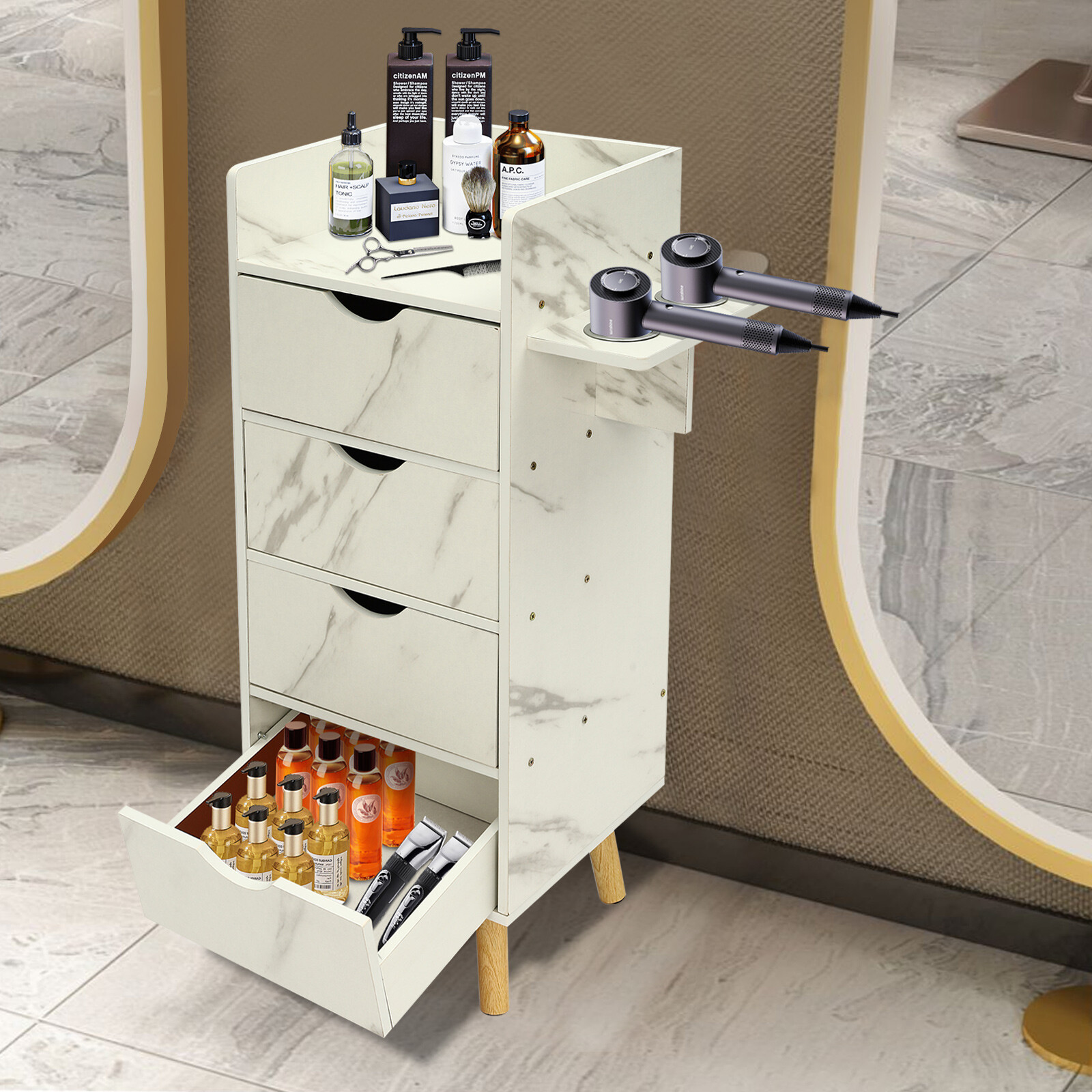 Salon Storage Cabinet Hair Styling Barber Station beauty shop Cabinet 4 Drawers