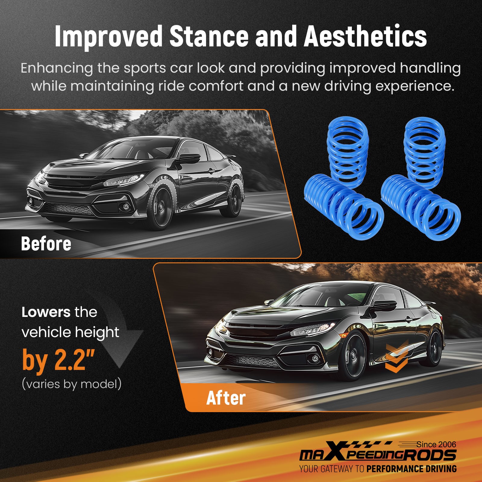 MaXpeedingrods Lowering Springs 2.2"F / 2.2"R For Dodge Challenger RWD 2008-2023