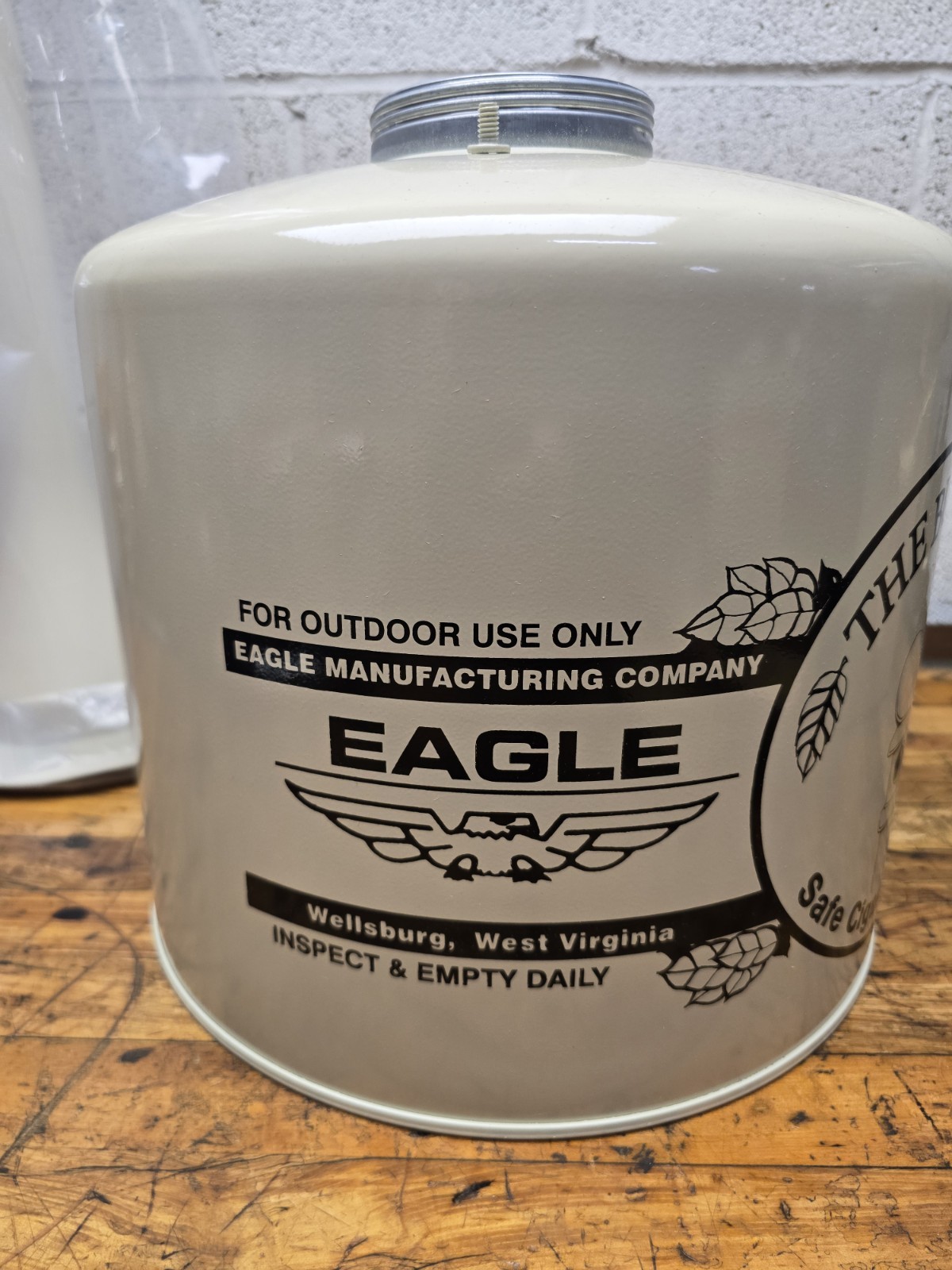 Eagle Butt Can 5gal Cigarette Receptacle, 40" H x 12" Dia, Steel Tan 1205BEI NEW