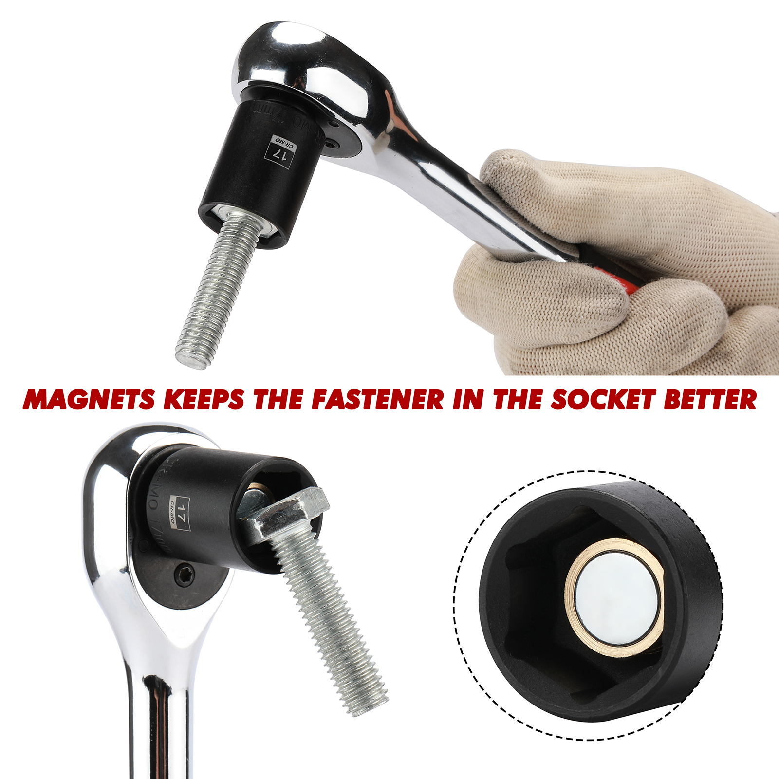 13PCS 3/8"Drive Magnetic Socket Set, Shallow, 6-Point, Metric, 7mm to 19mm CR-MO