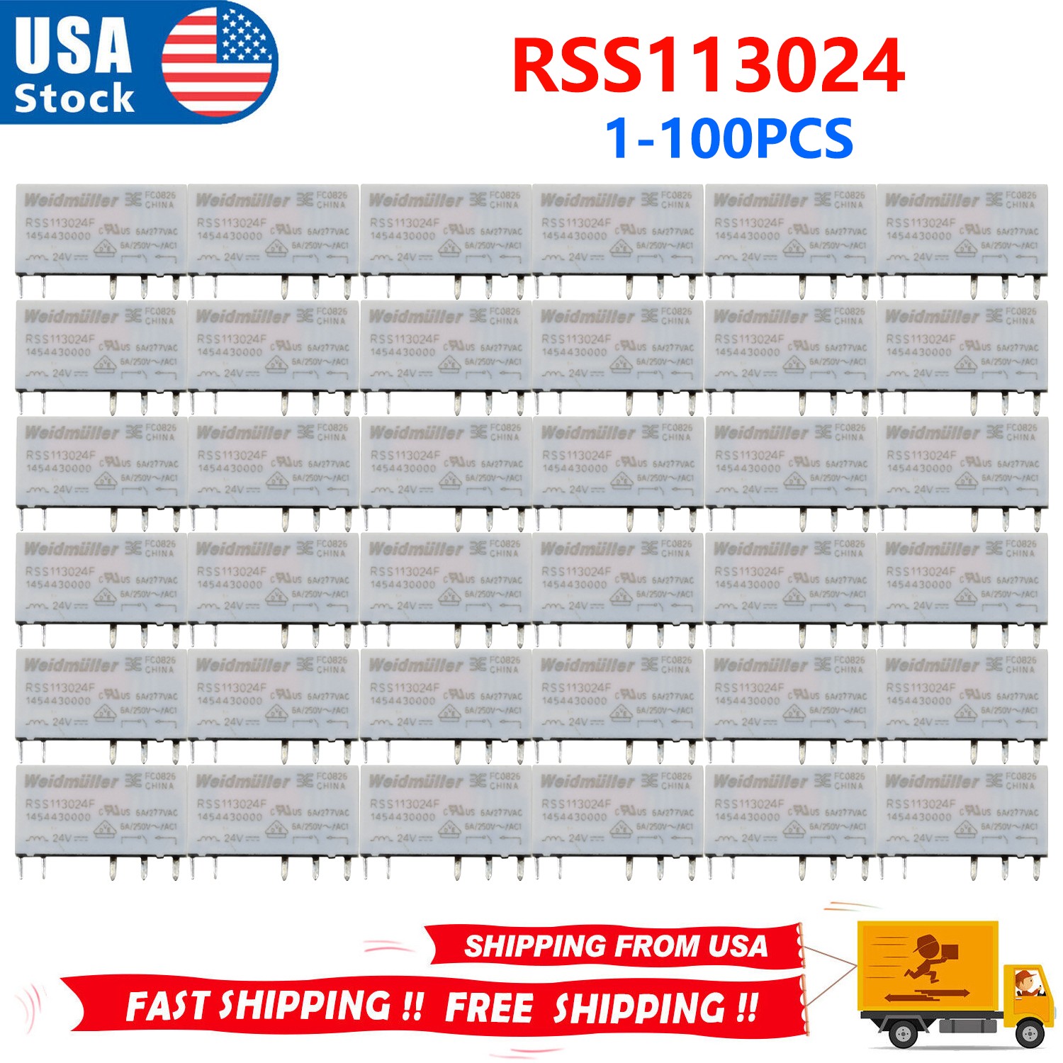 Lots of Power Relay For Weidmuller RSS113024 4060120000 24VDC 277VAC 6A 5-Pins