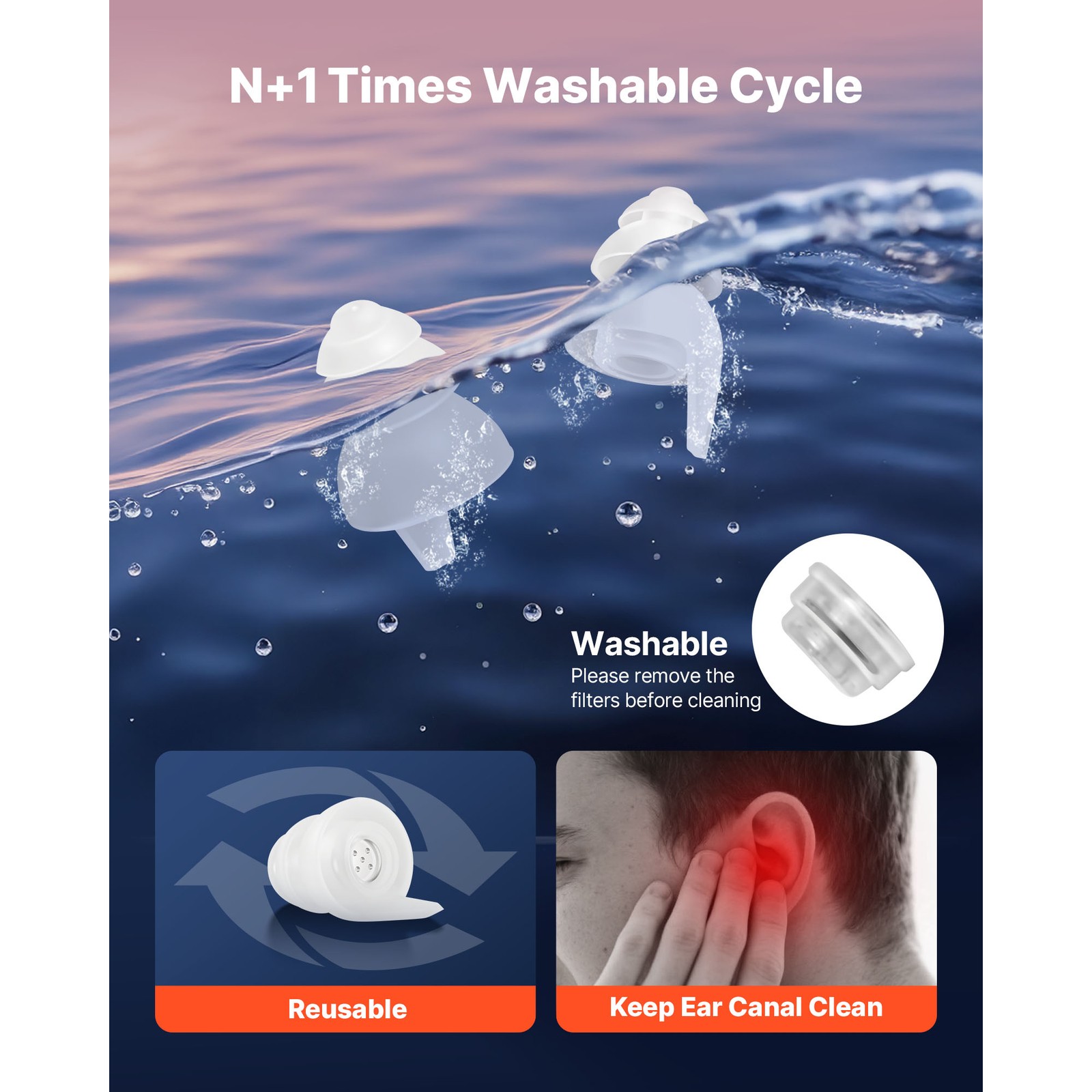 Concert Ear Plugs 2 Pairs High Fidelity SNR 27 dB Silicone Music Earplugs