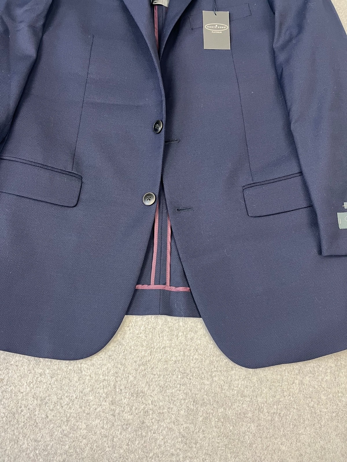 Pronto Uomo Platinum Blazer Mens 42L Navy Wool Blend 2 Button Modern Fit Stretch