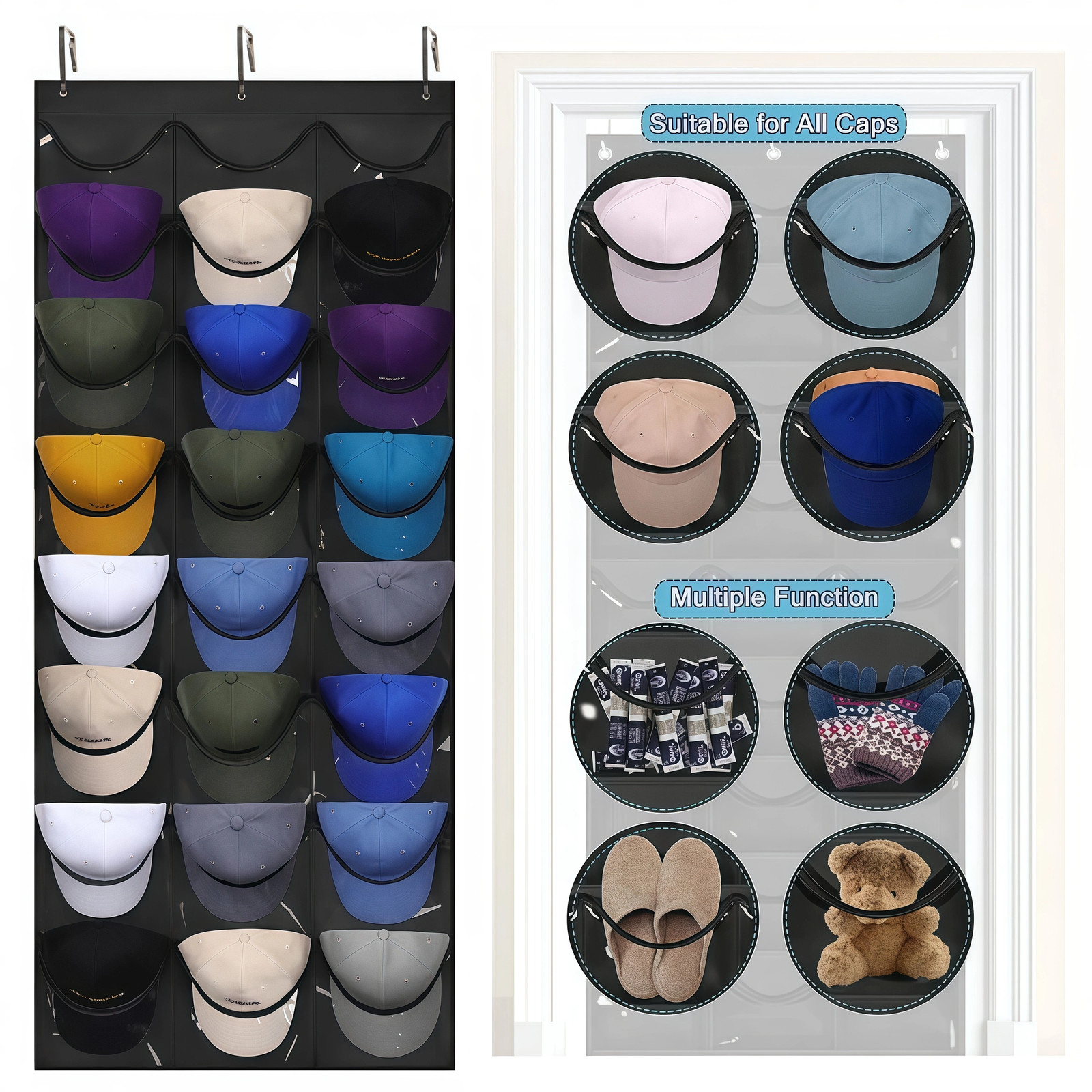Hat Organizer Racks for Baseball Caps 24 Deep Pockets Visible Hat Holder Rack US