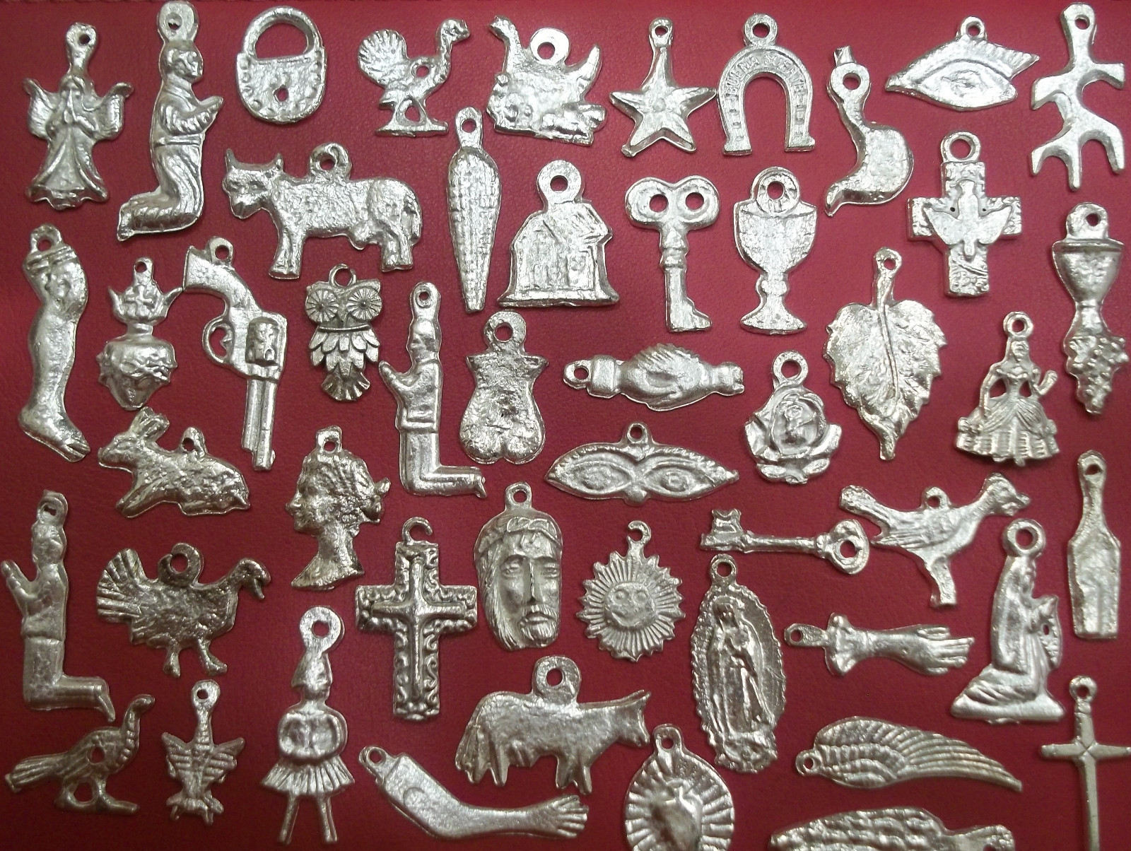 100 Milagros Charms Mexican Folk Art Shiny SILVER Exvoto Nicho Retablo #2