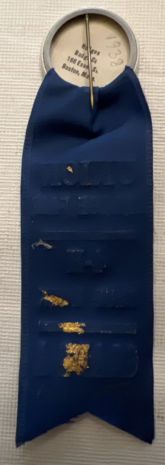 1938 4H Union Grange Fair Blue Ribbon With Celluloid Pin 1.25”x5”