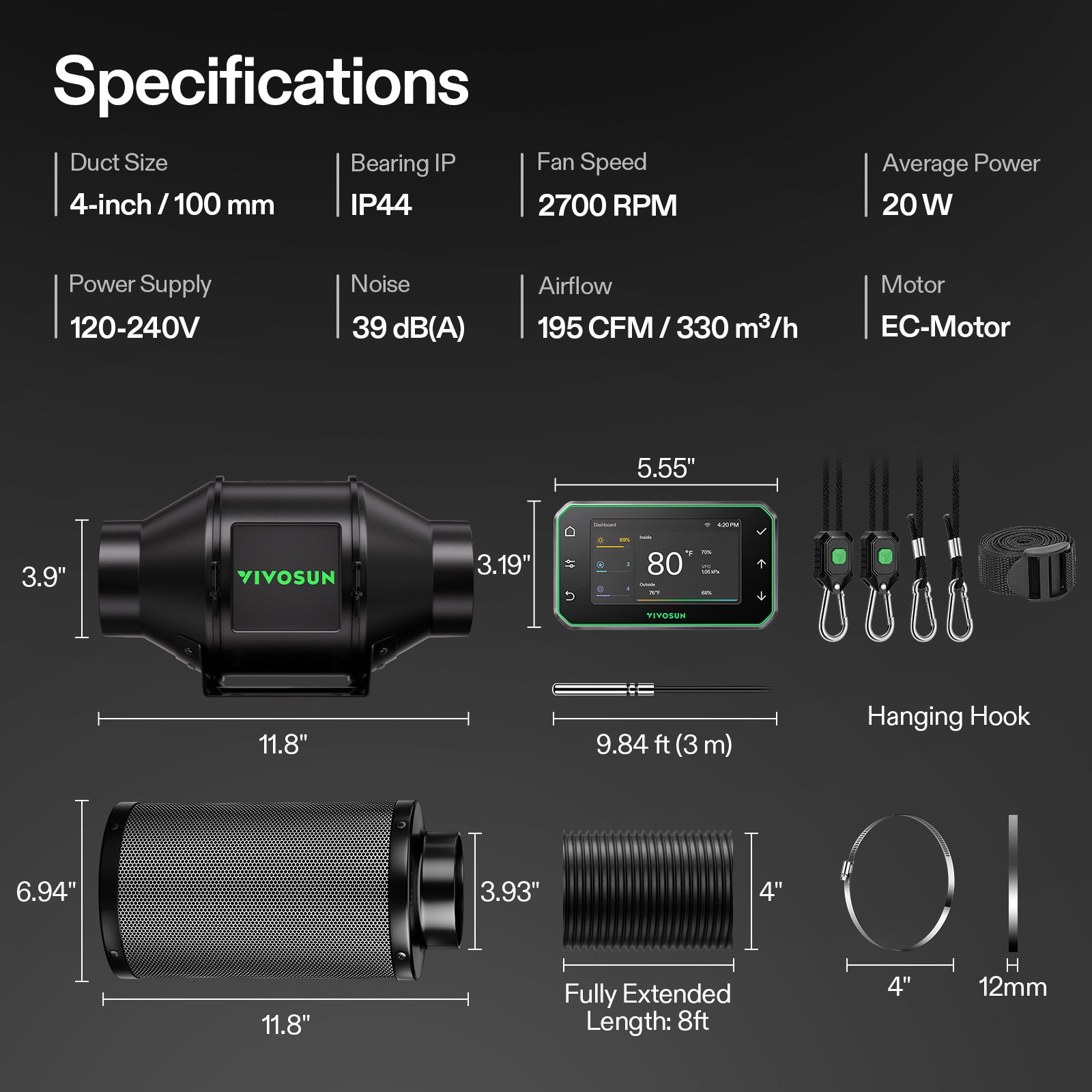 VIVOSUN 2x2ft Smart E42A+ Grow Tent Kit 100W LED Grow Light G4 Ventilation Kit