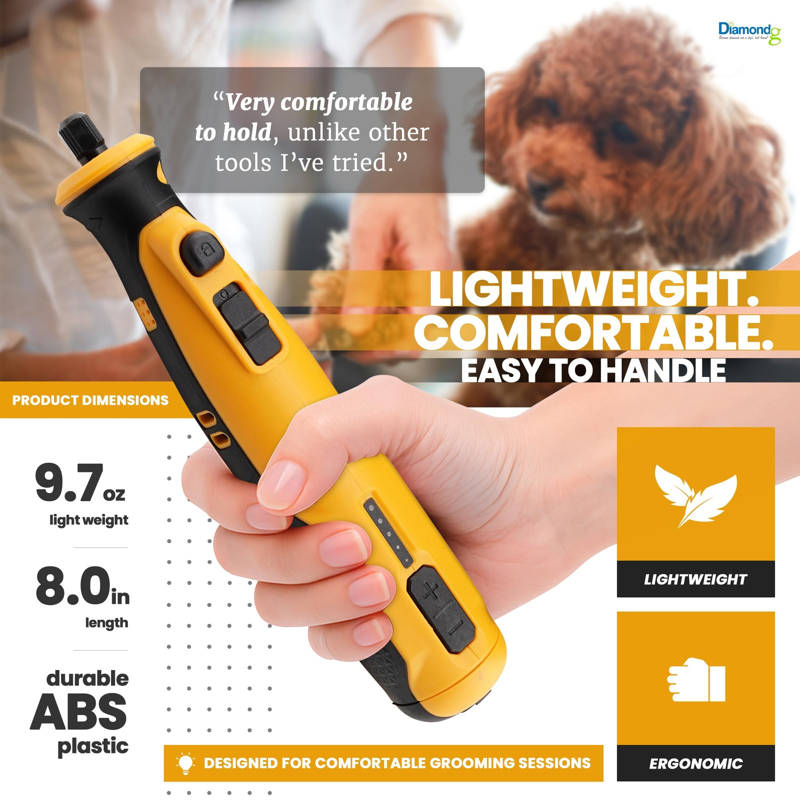 Diamondg Cordless Dog Nail Grinder w/ Quiet Sound & LED Tip For Dogs