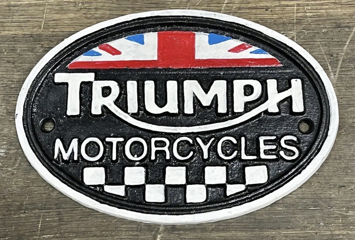 TRIUMPH Motorcycles Oval Logo Cast Iron Wall Sign, 5.5” x 7.75”