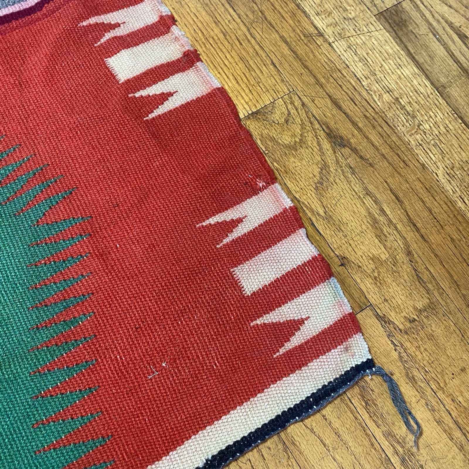 Vintage Navajo Germantown Sampler Rug Weaving Eyedazzler 21x19" Red Purple Green