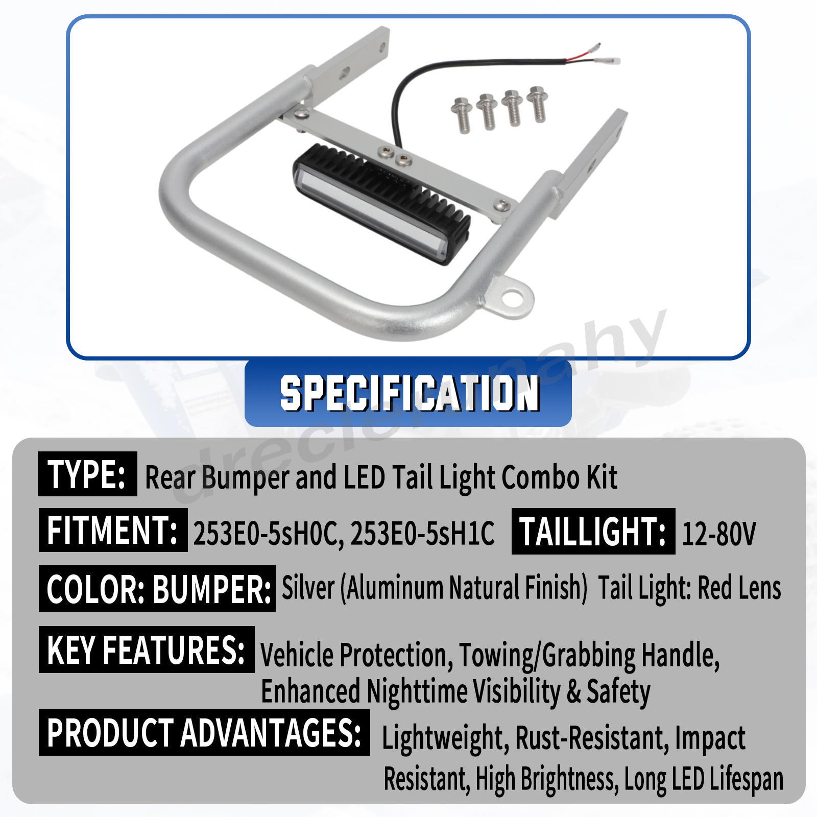 Rear Grab Bar Bumper & LED Tail Light Kit For Yamaha Blaster 200 ATV 1988-2006