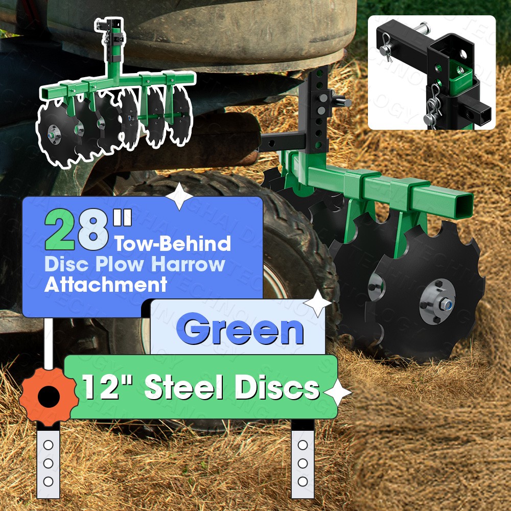 Heavy Duty ATV/UTV Disc Plow Harrow W/ 28" Cut Width & 2" Receiver Hitch Attach