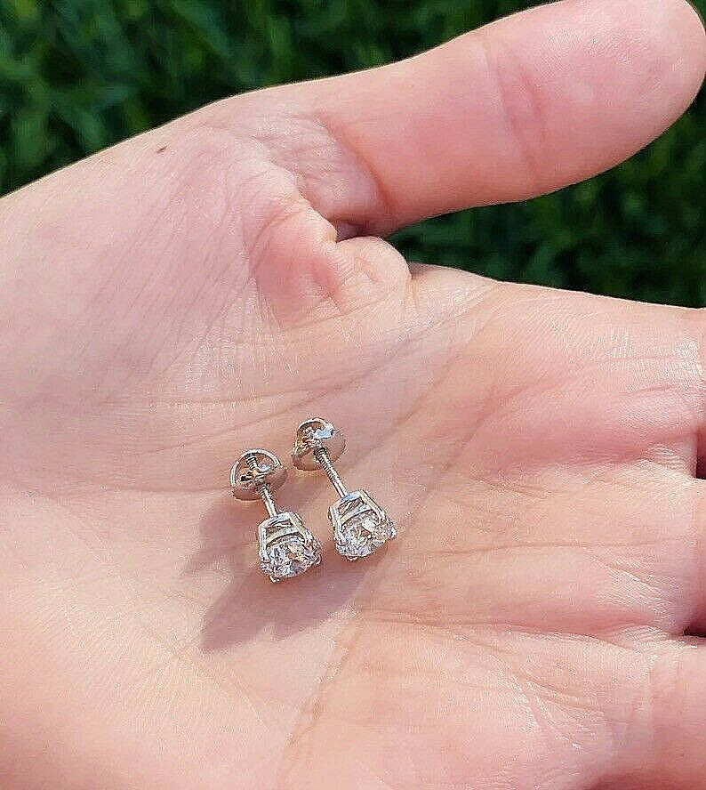 2 CT ROUND CUT VVS1/D LAB CREATED STUD EARRINGS 14K WHITE GOLD 7MM SCREW BACK