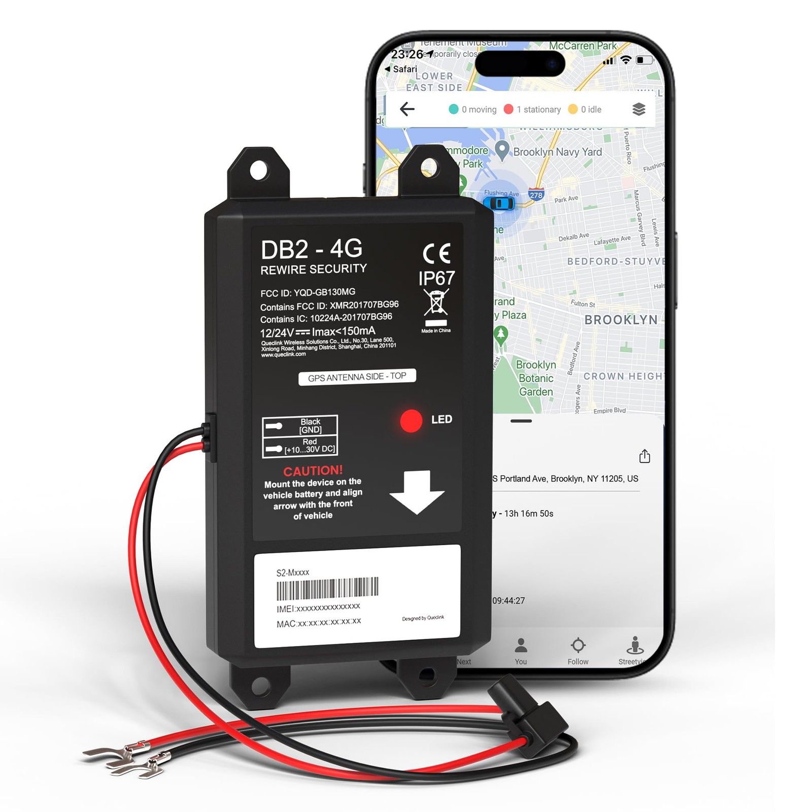 REWIRE SECURITY DB2-4G GPS Tracker for Vehicles – Real-Time Vehicle Black