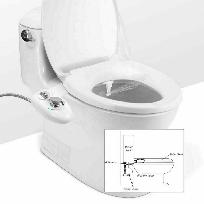 Bidet Fresh Water Spray Kit Non Electric Toilet Seat Attachment with Dual Nozzle