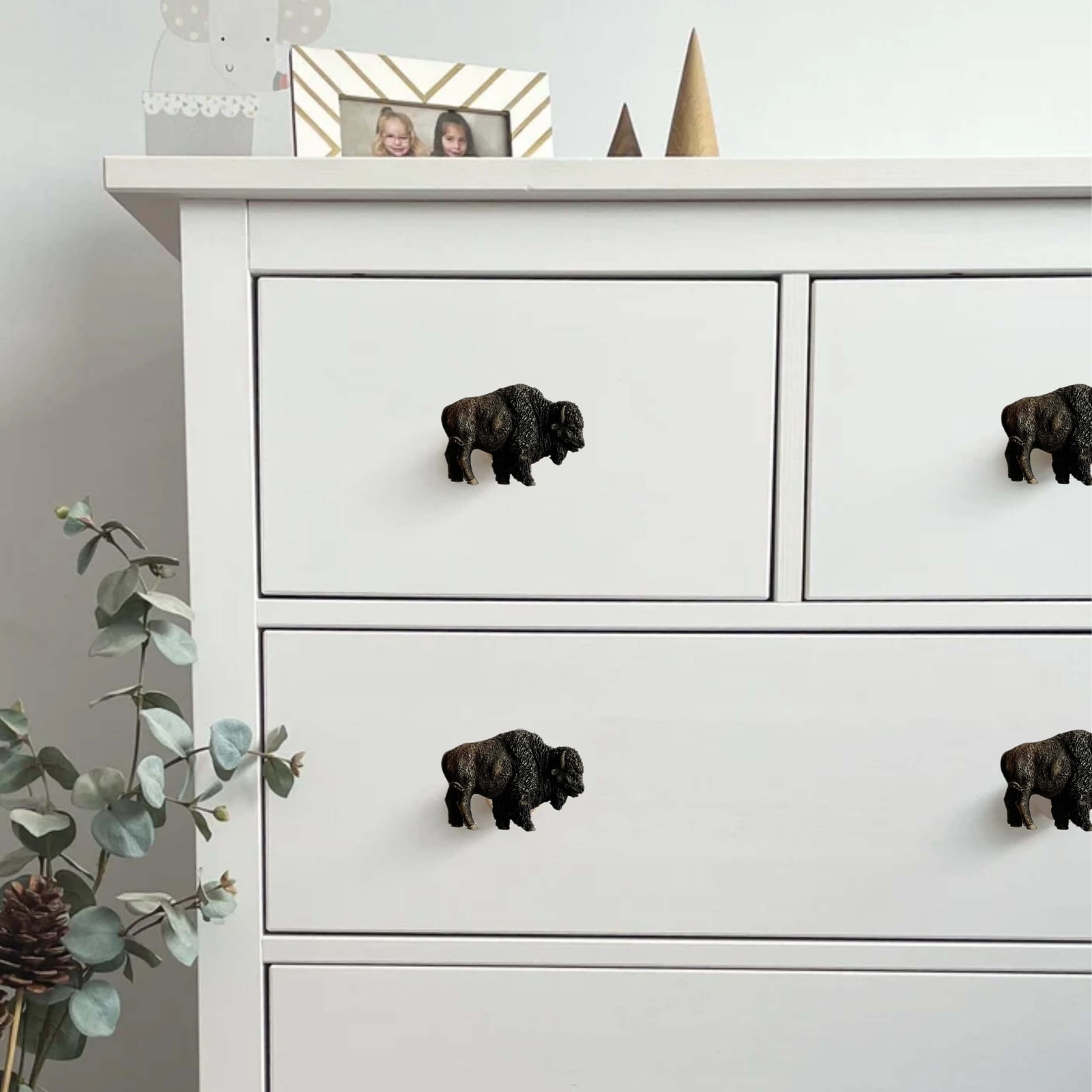 Buffalo Bison Drawer Pull Cabinet Knob Western Ranch Resin Hardware 2.8 in