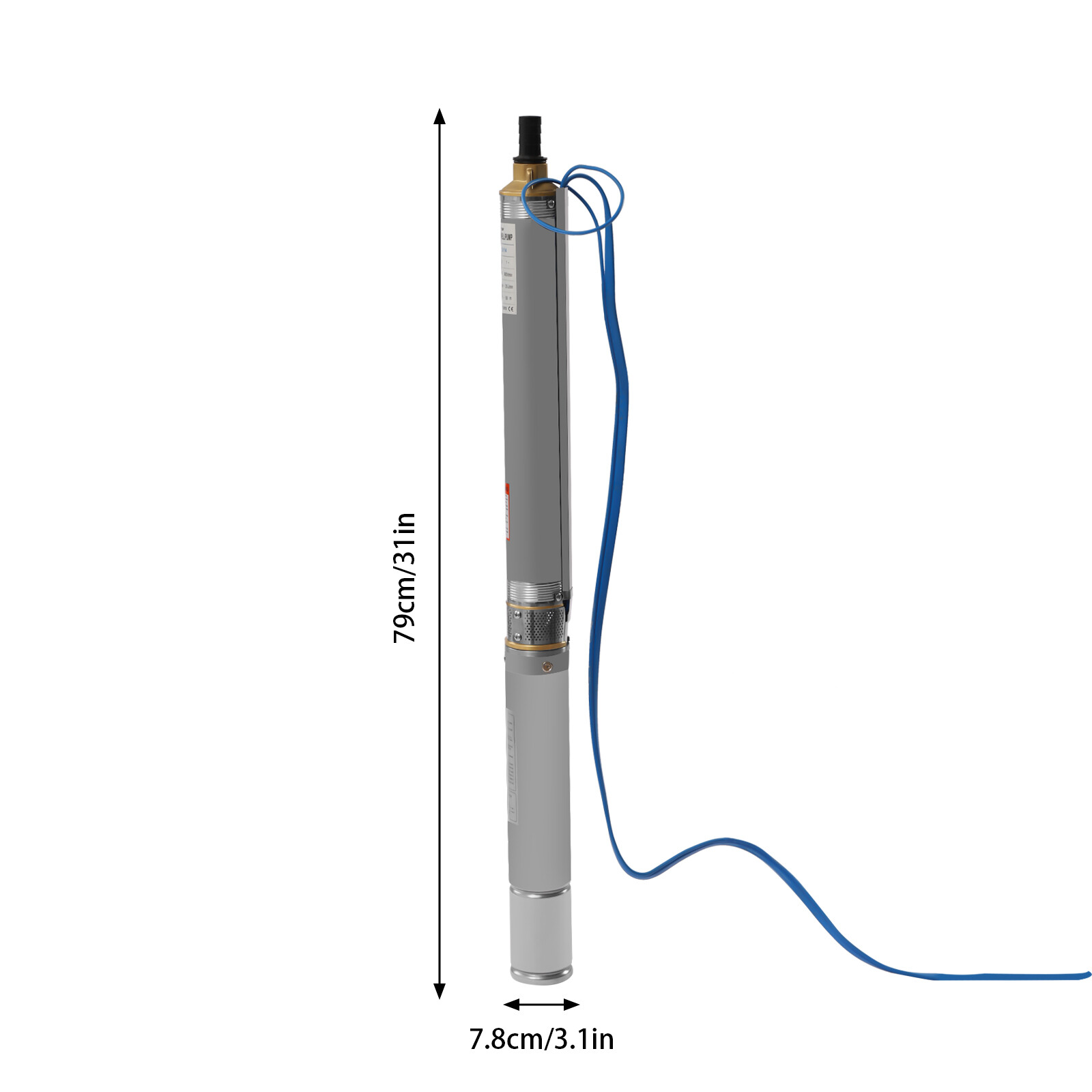 Submersible Well Pump 0.5HP Stainless Steel, 33ft Cable, Low Noise Operation