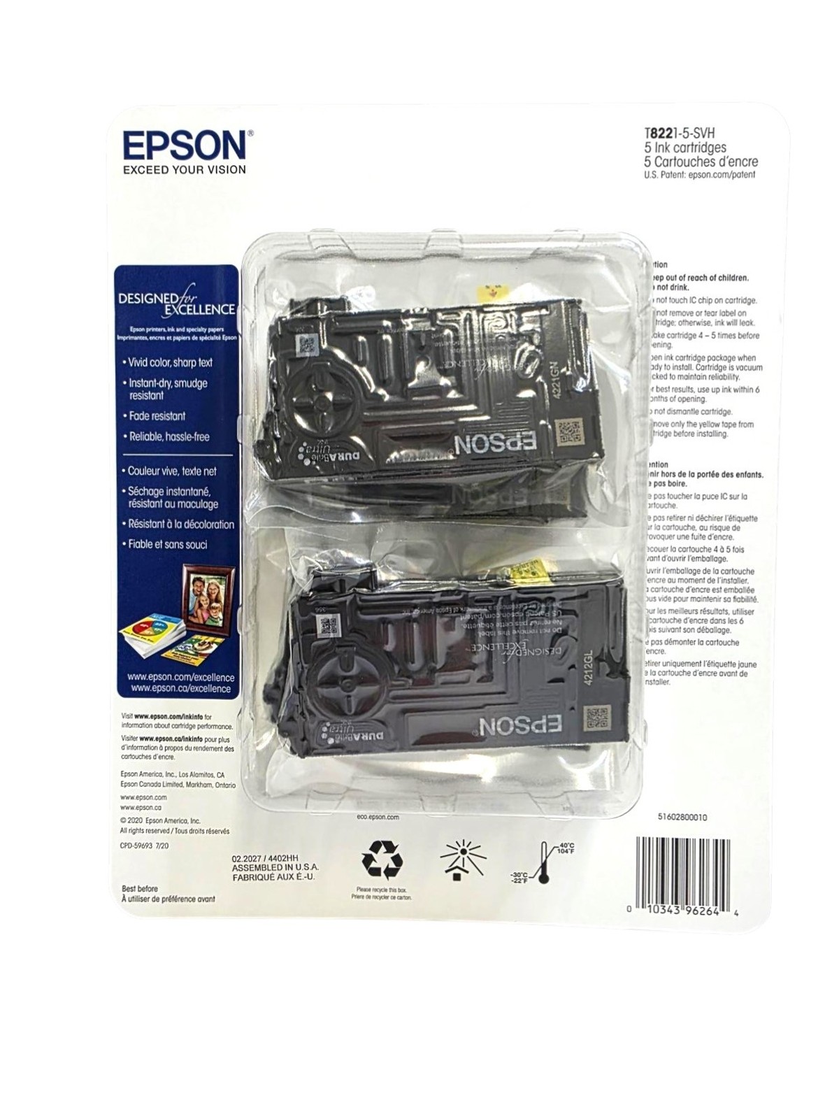 Epson 822 DURABrite Ultra Ink Standard Capacity Ink Cartridge 5-pack BLK & Color