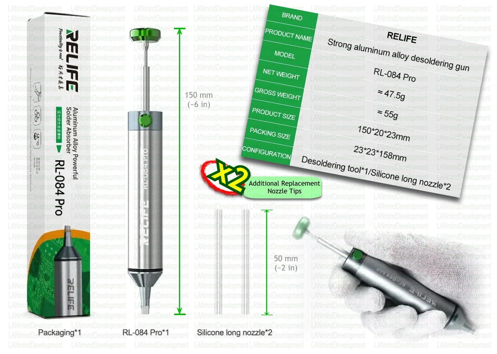 RELIFE RL-084 Alum Desoldering Vacuum w/Powerful Suction for PCB Solder Removal