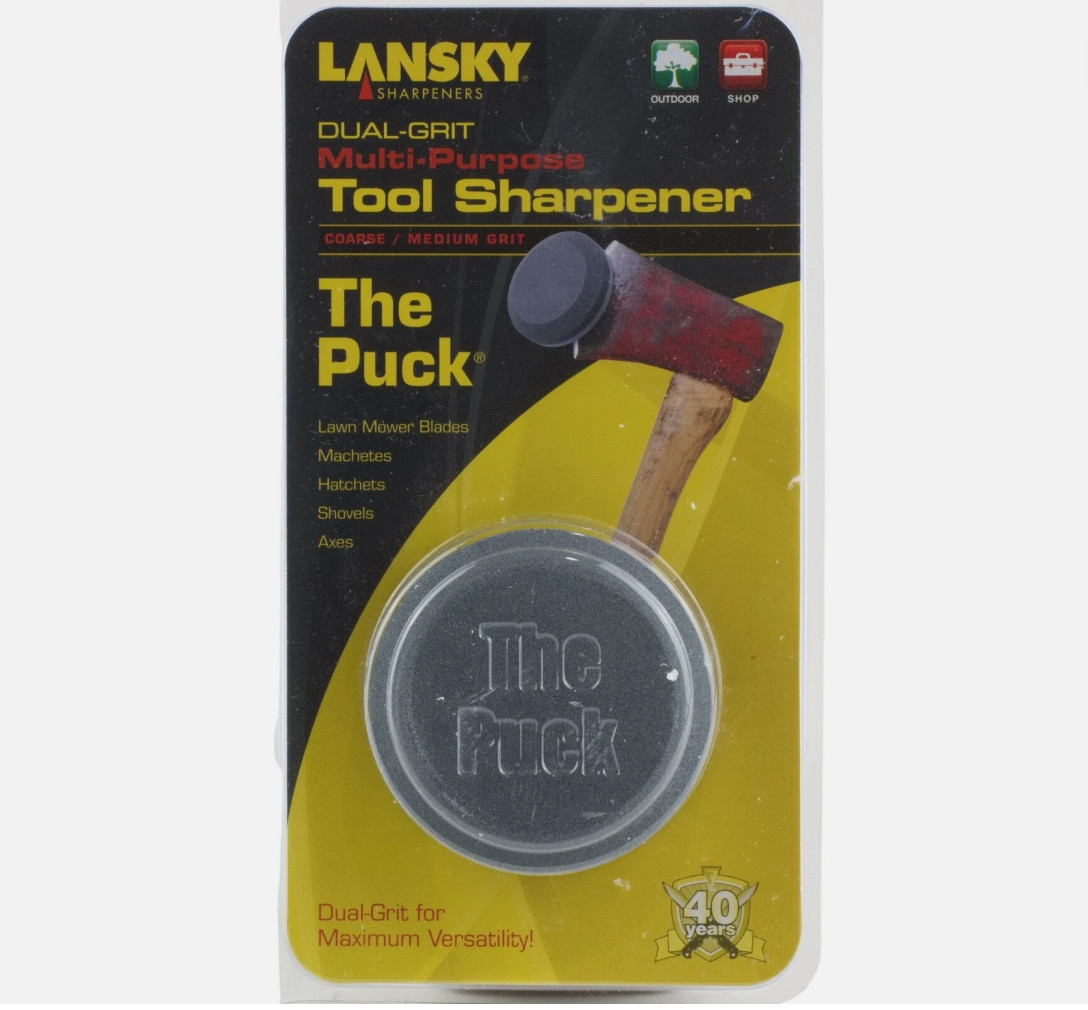 Lansky Puck Multi Purpose Tool Axe Lawn Mower Blade Shovel Dual Grit Sharpener