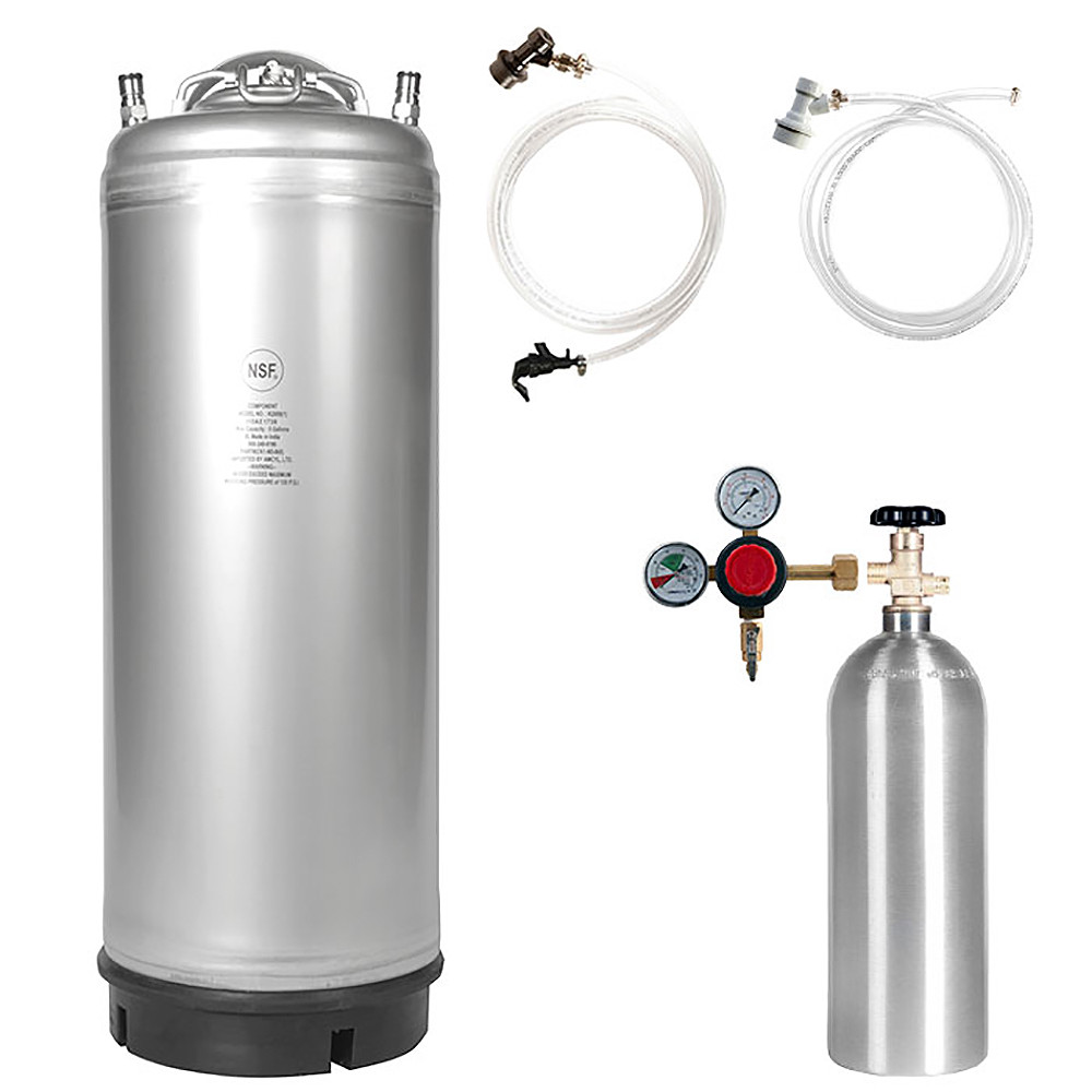 Beer Keg Kit 5 Gal Ball Lock Keg 5 lb CO2 Tank Dual Gauge Regulator and Parts