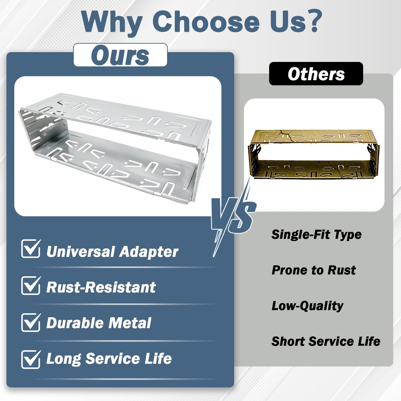 Universal Single Din Stereo Radio Replacement Fitting Cage Kit Silver