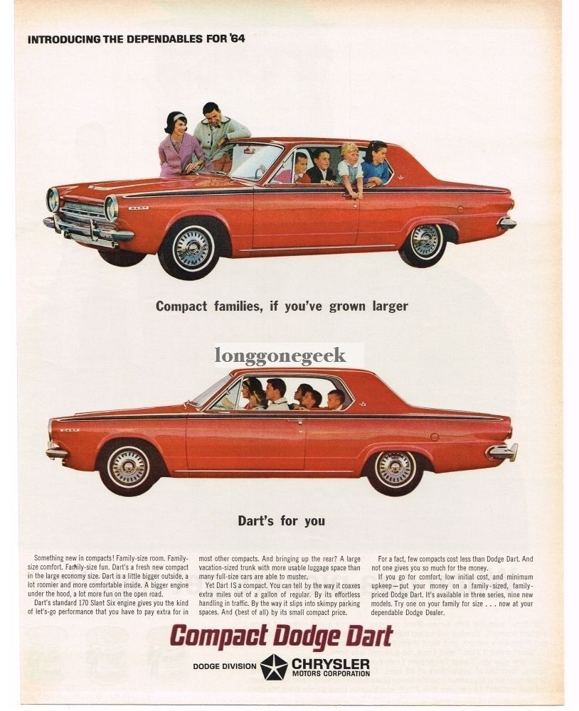 1964 Dodge Dart 2-door Sedan Family Automobile Car Vintage Ad