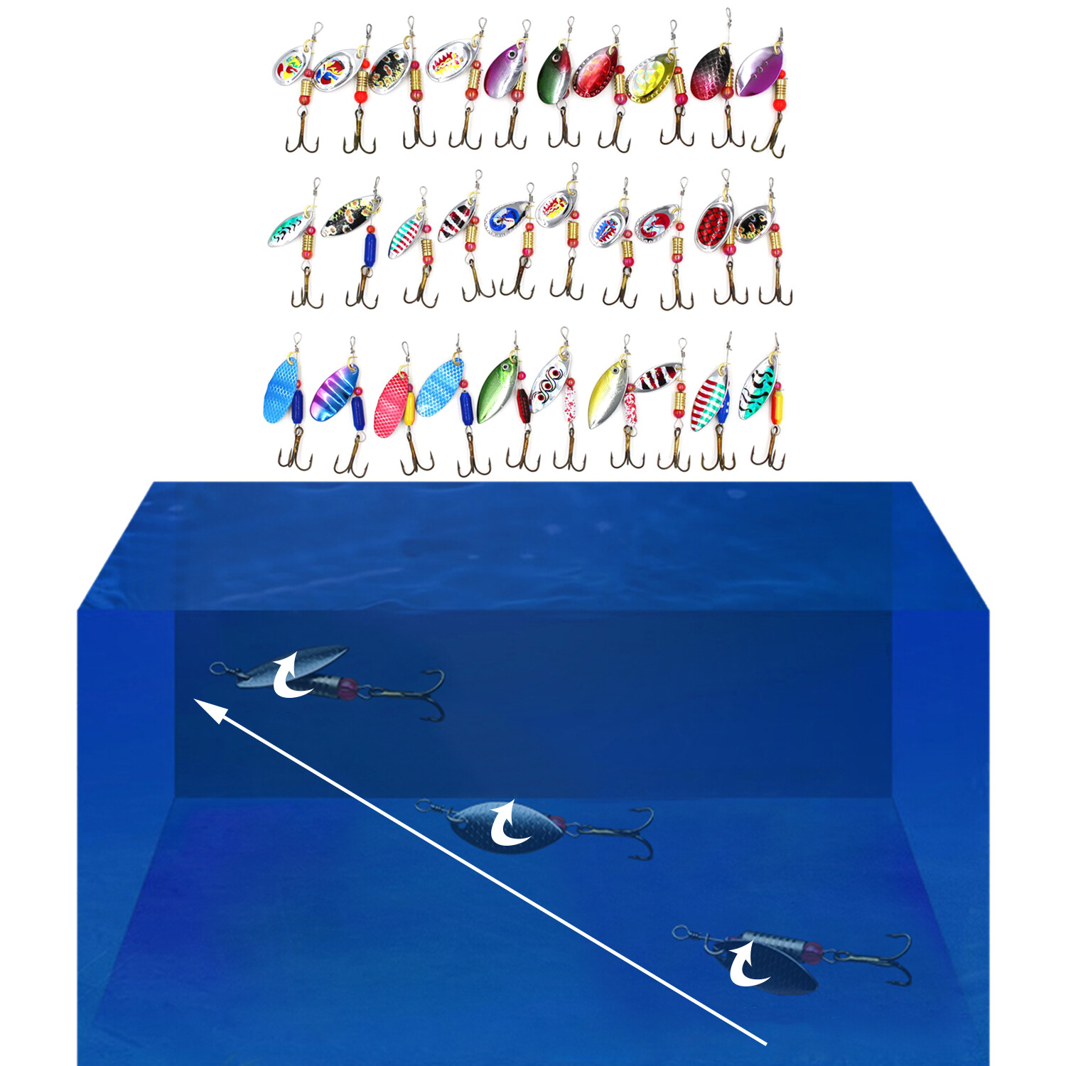 30 PCS Fishing Lures Metal Spinner Baits Bass Tackle Crankbait Trout Spoon Trout