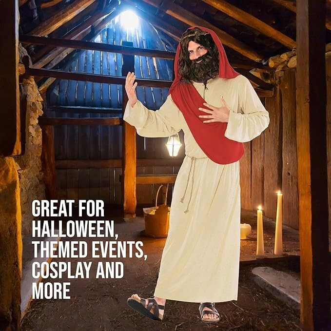 Men`s Jesus Costume Adult Christ Robe + Wig Beard Religious Biblical Outfit