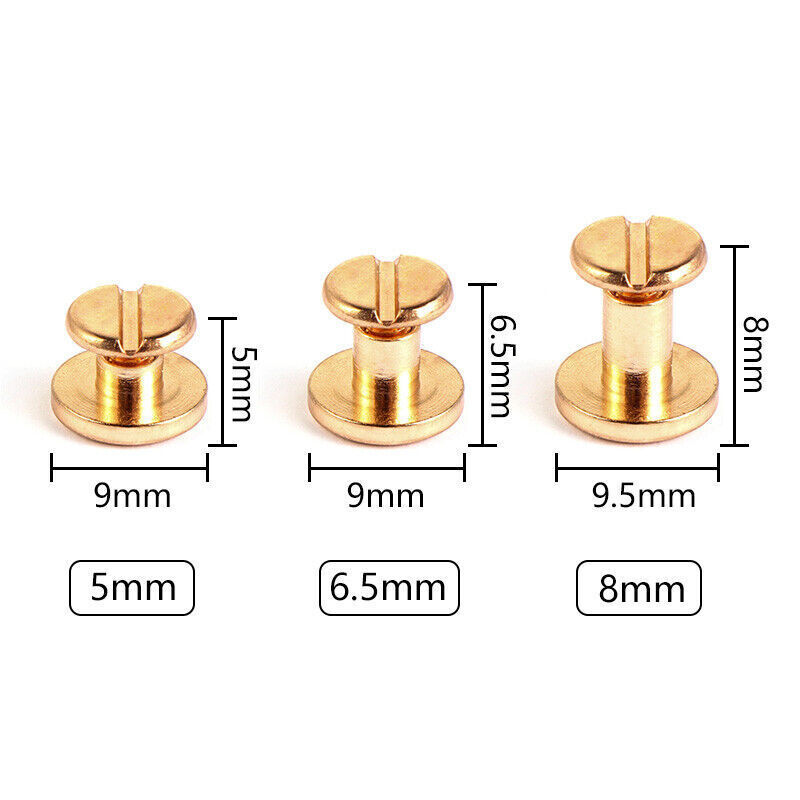 Flat Belt Screw Leather Craft Chicago Nail Brass Solid Rivet Stud Heads USA