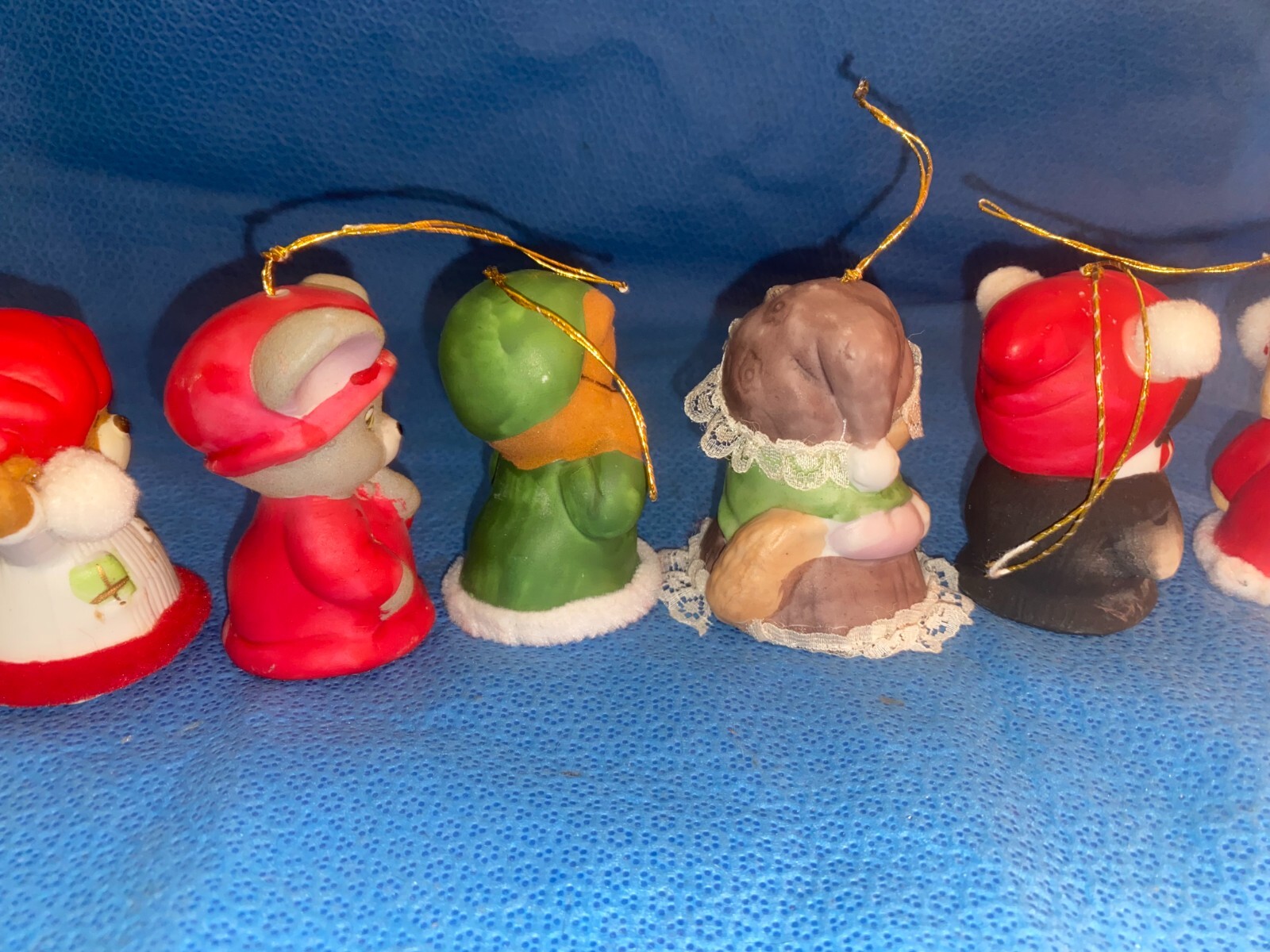 11 Vintage Jasco Cute Critter Christmas Bell Porcelain Bisque Ornaments