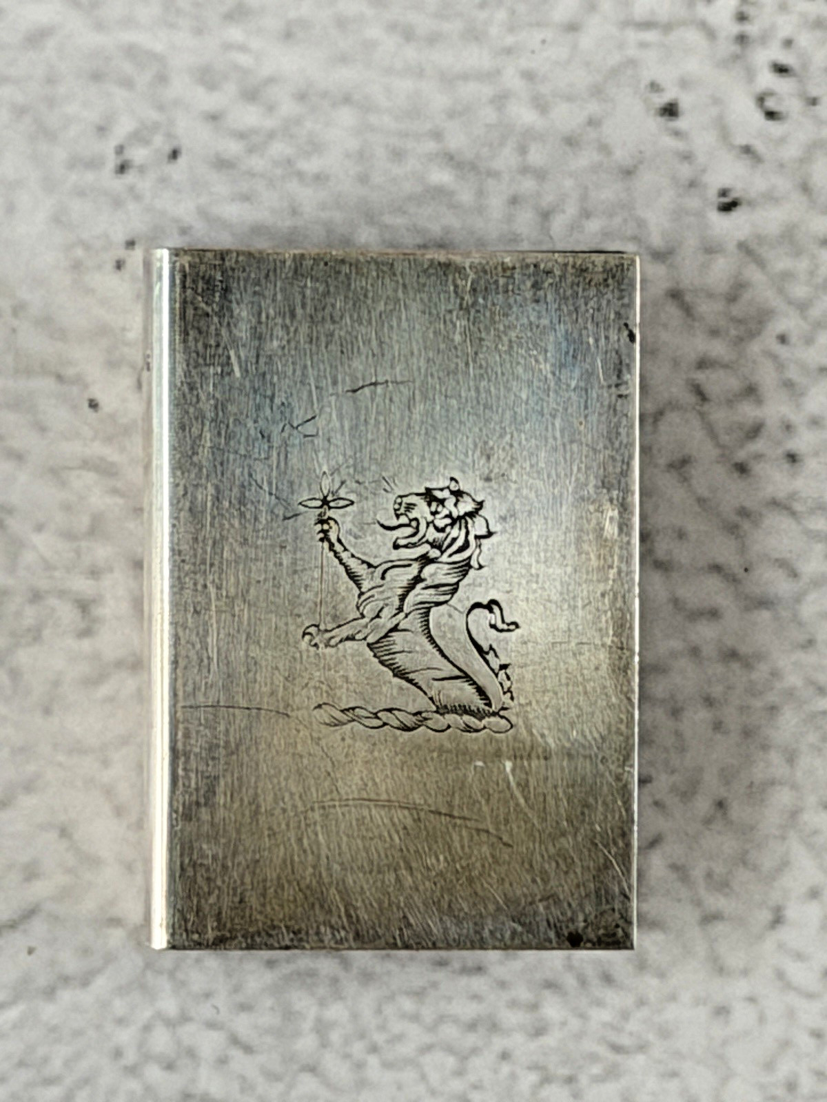 Antique Sterling Silver .925 Matchbox Cover- Lion and Sword