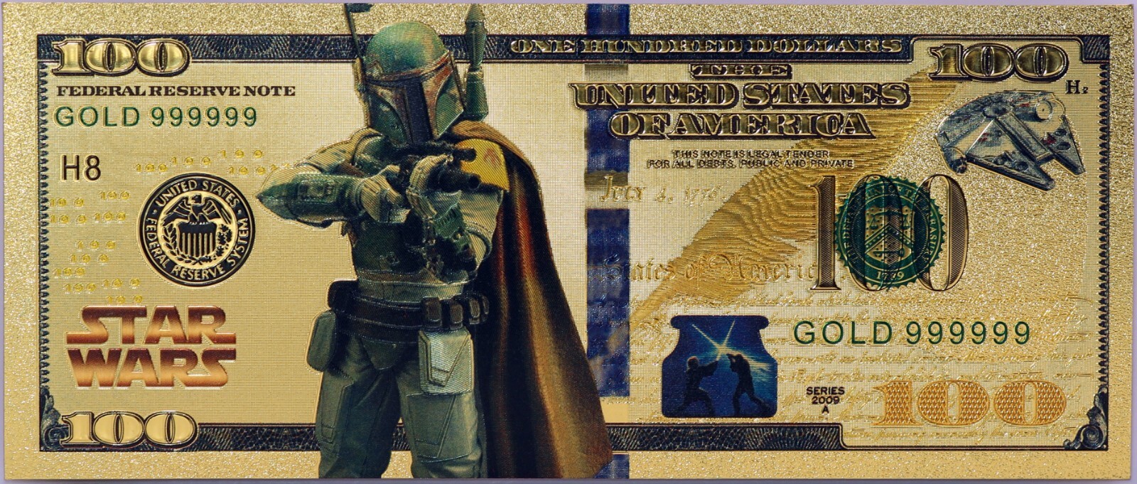 Lot of 8 Star Wars Darth Vader Yoda Luke Han Boba Fett Gold Foil Notes Set XS12