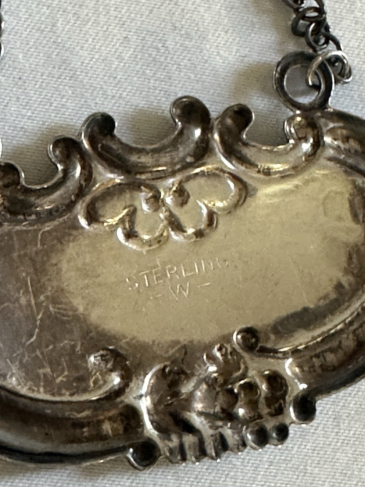 Vintage WALLACE Sterling Silver DECANTER Liquor Bottle Tag Label "BRANDY"