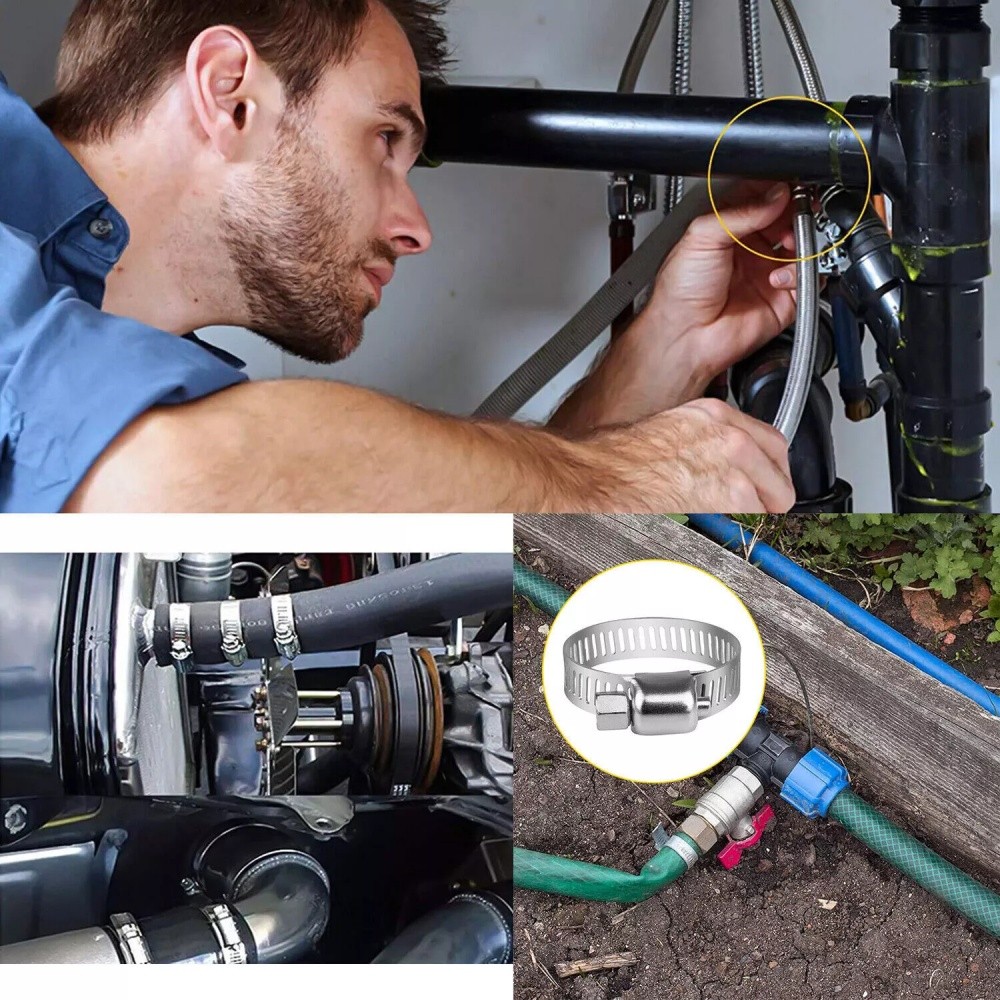 130pcs Adjustable Hose Clamps Worm Gear Stainless Steel Clamp Assortment 7 Sizes