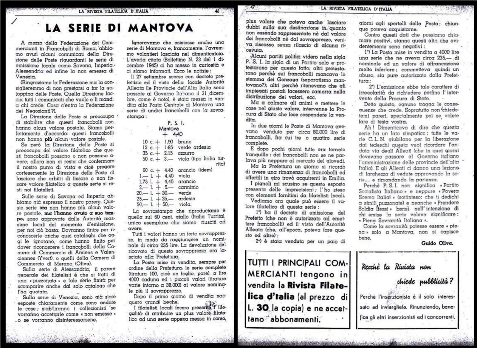 PSI-MANTOVA 1945 CLN 4 stamps three fine MNH and one fine MISPELLED ERROR (167)